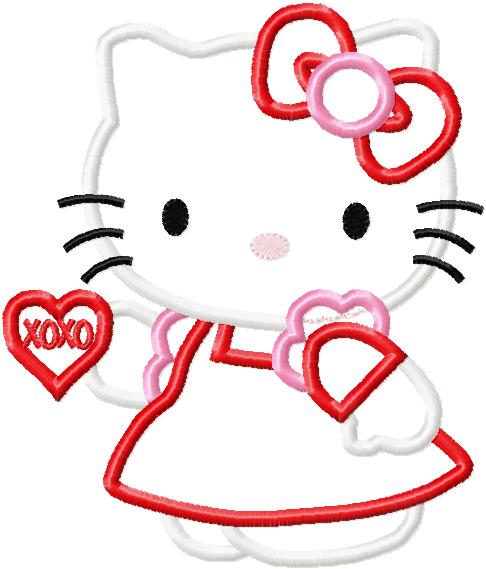 Hello Kitty Holding Heart Bows And Clothes